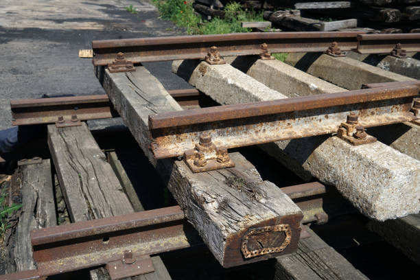 istock Old exchanged wooden railway sleepers 1226940764