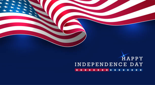 Creative Happy Independence Day celebration banner with waving American national flag on dark blue background. Independence Day is a federal holiday in the United States commemorating the Declaration of Independence of the United States, on July 4, 1776. independence day stock illustrations