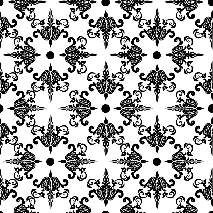 Repeating pattern of old fashioned damask elements. Flat color. Release clipping mask to move elements around. Flat colors. CMYK, colors with an eps and high resolution jpegs.