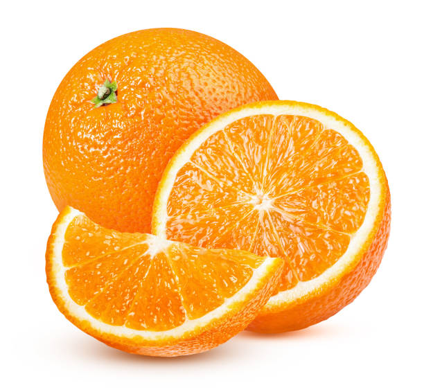 istock ripe oranges with a slice isolated on a white background 1226942720