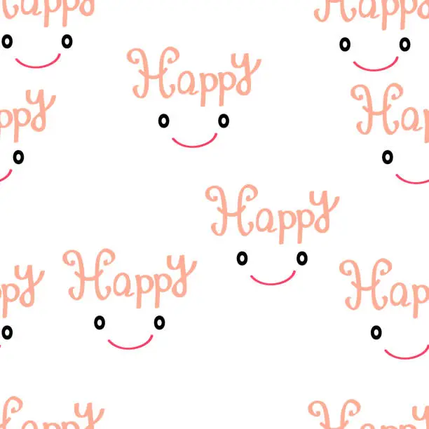 Vector illustration of Happy lettering and red smile  seamless cute pattern abstract background for design vector eps.10