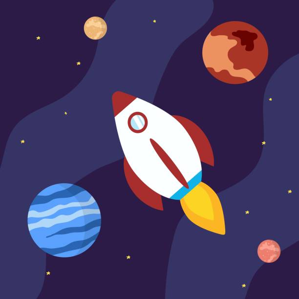 istock Mars planet vector illustration flat style. Red planet with its' Phobox and Deimos moons and starry space 1226949470