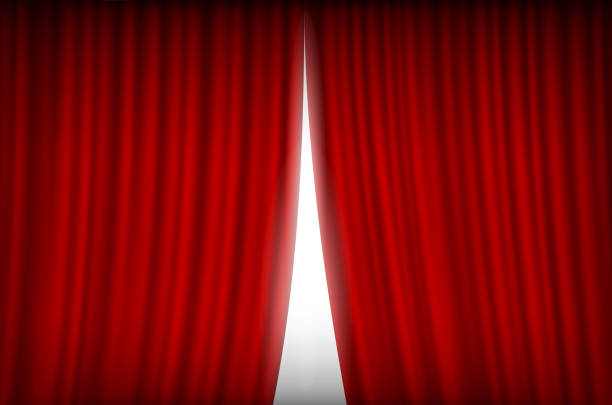 red curtain open entertainment event stage red curtain opening background opening event stock illustrations