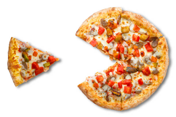 istock Pizza slice top view isolated on background 1226951961