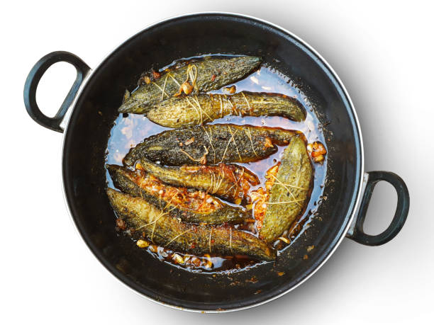 istock Cooked or fried mash of bitter gaurd in a pan top view 1226952003