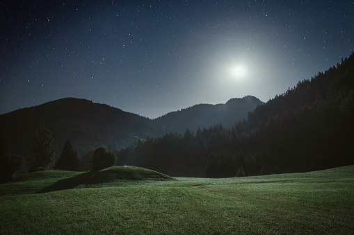 Alps mountains in a cloudless starry night. Shot taken in Italy.