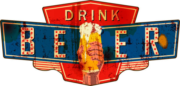 vintage grungy and rusty beer advertising sign or pub, bar sign, vector illustration, fictional artwork