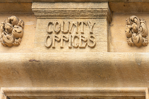 The carving above Oxford County Offices