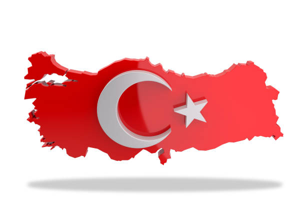 istock Star and Crescent Figure on Turkey Map. 3d Rendering 1226961931
