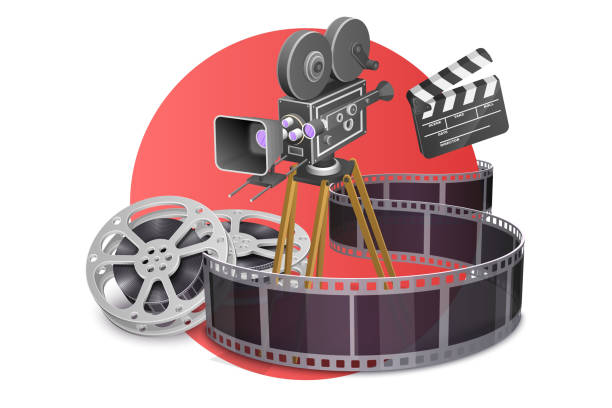 istock 3D Vector Concept of Film Production Composition with Clapperboard, Filmstrip. 1226965151
