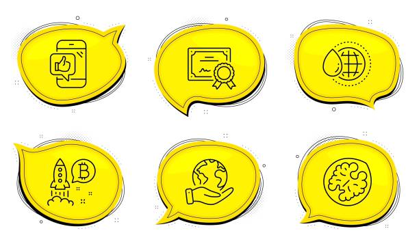 istock Bitcoin project, Walnut and World water icons set. Mobile like sign. Vector 1226967820