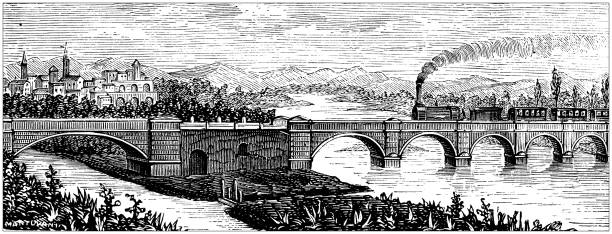 illustrations, cliparts, dessins animés et icônes de illustration antique : cassano, pont sur la rivière adda - river adda