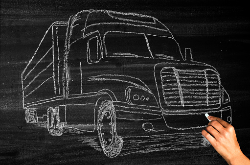 Trailer Truck Drawing on Blackboard