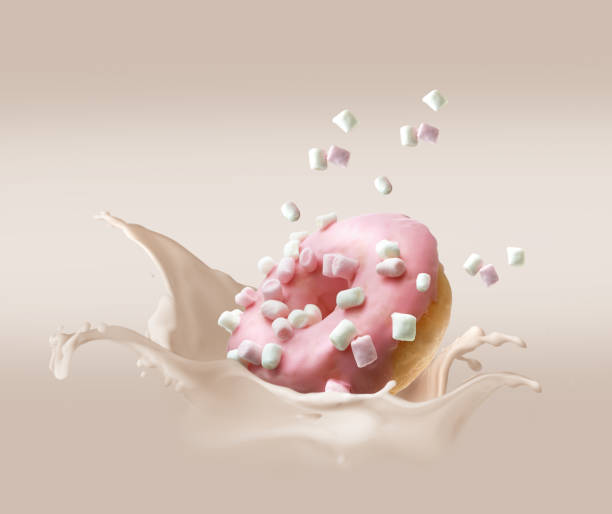 istock Donut dropped in cream with splash and flying marshmallows 1226969400