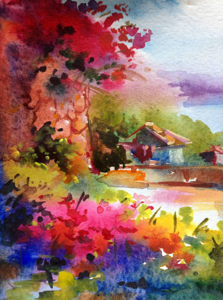 istock Watercolor colorful bright textured abstract background handmade . Mediterranean landscape . Painting of architecture and vegetation of the sea coast . Idyll 1226971278
