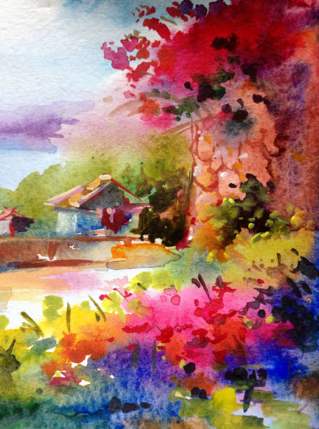 istock Watercolor colorful bright textured abstract background handmade . Mediterranean landscape . Painting of architecture and vegetation of the sea coast . Idyll 1226971315