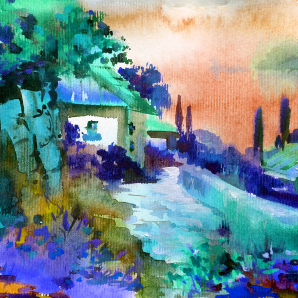 istock Watercolor colorful bright textured abstract background handmade . Mediterranean landscape . Painting of architecture and vegetation of the sea coast . Idyll 1226971515