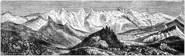 Antique illustration: Mountain range, Appenzell Antique illustration: Mountain range, Appenzell appenzell ausserrhoden stock illustrations