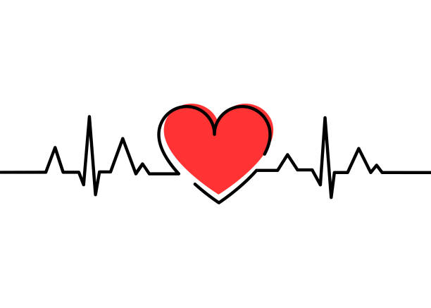 ilustraciones, imágenes clip art, dibujos animados e iconos de stock de línea centrada en la forma del corazón del latido. latido saltuito. icono vectorial plano de pulso de latido. - human heart surveillance computer monitor pulse trace