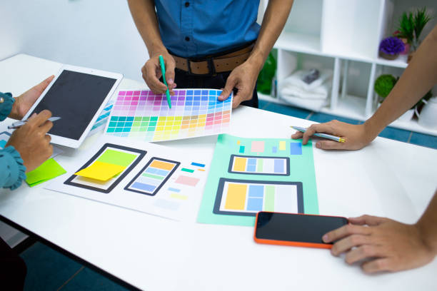 istock team designers Presentation model mobile phone screen to suit their usage.UX UI and Programming 1226976191