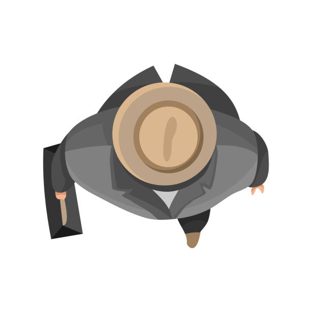 istock Top View People. Businnesman with hat and bag on white background from top view. People walk. View from above. Simple flat cartoon vector design illustration 1226976412