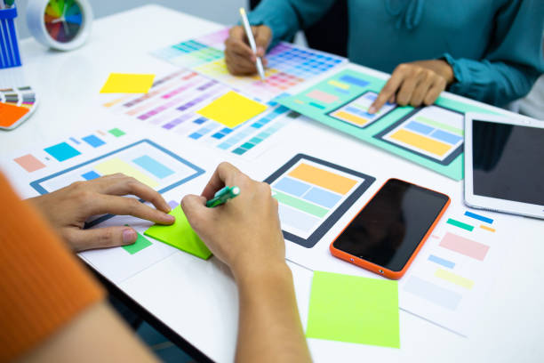 istock designers are testing the mobile phone screen to suit their usage.UX UI and Programming development concept 1226976420