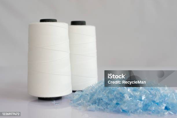 Bottle Flake Raw White Polyester Fdy Yarn Spool Stock Photo - Download Image Now - Recycling, Polyester, Plastic