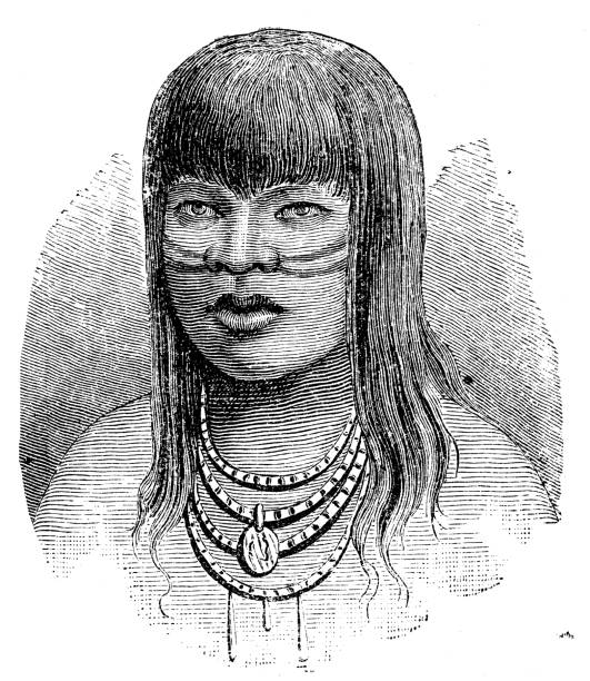 ilustraciones, imágenes clip art, dibujos animados e iconos de stock de ilustración antigua: nativo americano, brasileño - india women ethnic indigenous culture