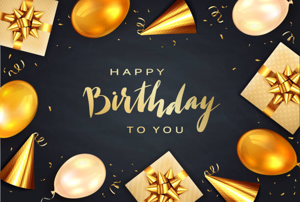 Birthday Gifts On Black Background Stock Illustration - Download Image Now  - Birthday, Gold - Metal, Gold Colored - iStock