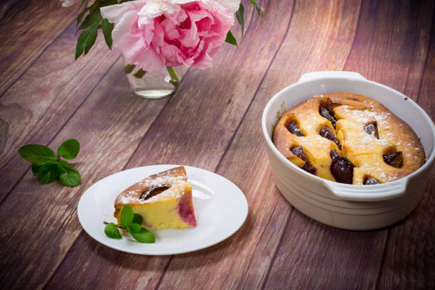 sweet homemade casserole with fruits inside in a plate