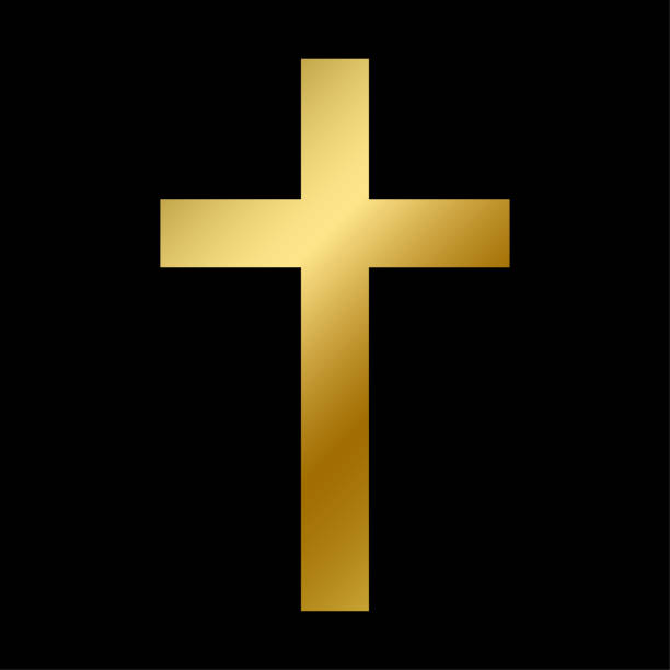 ilustrações de stock, clip art, desenhos animados e ícones de latin cross symbol isolated christian bible sign - cross cross shape shiny gold