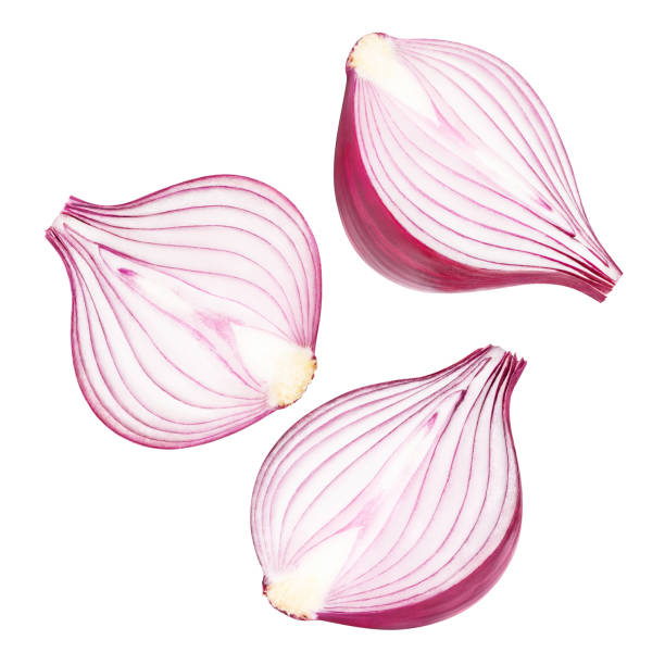 istock Flying delicious red onions on white 1226979397