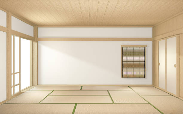 istock tropical style room interior, empty room japan style. 3D rendering 1226981107