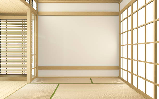 istock tropical style room interior, empty room japan style. 3D rendering 1226982134