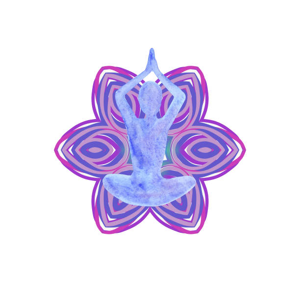 istock watercolor silhouette of a man practicing yoga on a kaleidoscope background. lotus pose composition. karma meditation collage 1226982540