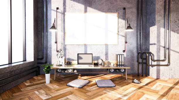 istock Business room  Empty Loft style with white brick and concrete wall design loft style.3D rendering 1226983265