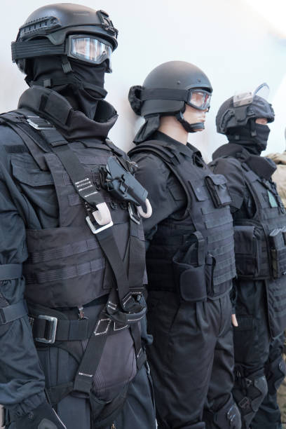 istock Mannequins in bulletproof vests and helmets at the Interpolitech exhibition 1226983566