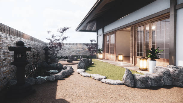 istock Japanese garden tropical exterior design japan style.3D rendering 1226985013