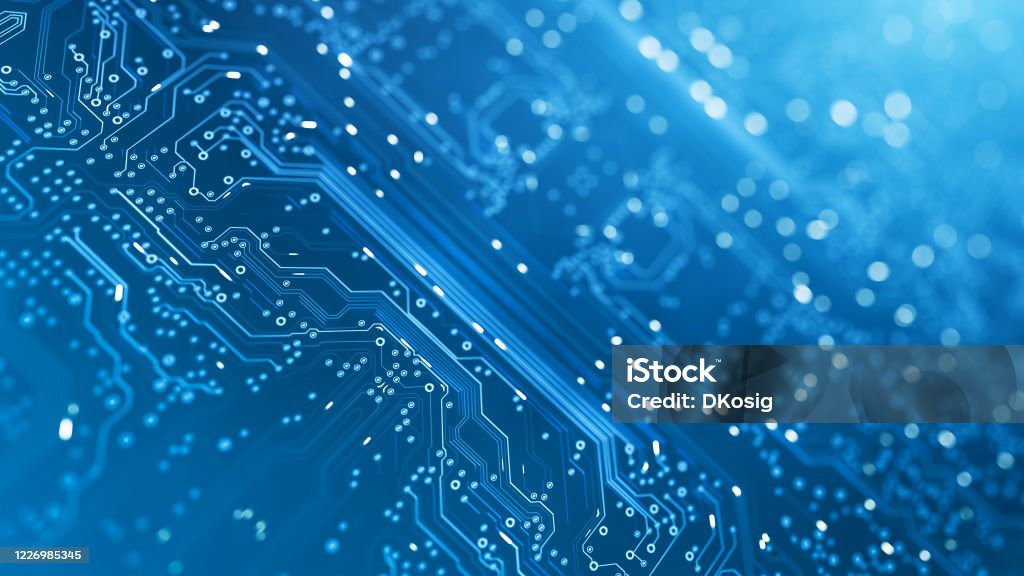 Circuit Board - Blue - Computer, Data, Technology, Artificial Intelligence Digitally generated image, perfectly usable for all kinds of topics related to computers, electronics or technology in general. Technology Stock Photo
