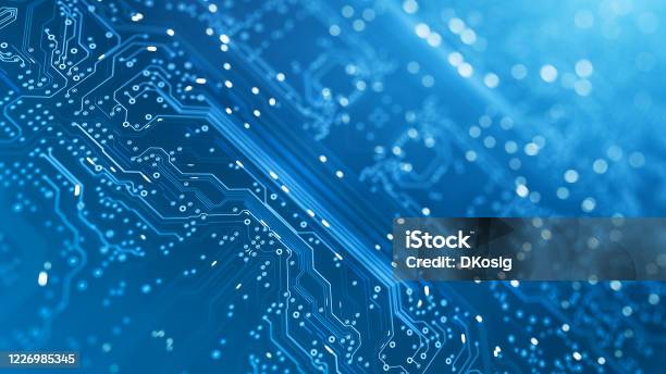 Circuit Board Blue Computer Data Technology Artificial Intelligence Stock Photo - Download Image Now