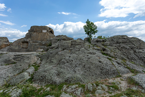 Thracian sanctuary, located near Tatul, Bulgaria, Carved grave cut in the rock, II millennium BC.