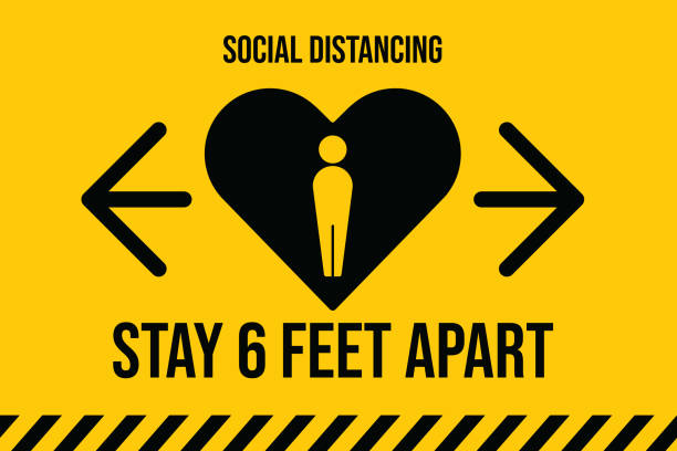 Social Distancing. Wall, Window or Floor Decal. COVID-19 outbreak influenza as dangerous flu strain cases as a pandemic concept banner flat style illustration stock illustration Social Distancing. Wall, Window or Floor Decal. COVID-19 outbreak influenza as dangerous flu strain cases as a pandemic concept banner flat style illustration stock illustration distance sign stock illustrations