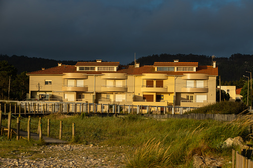 Apartments near beach with a beautiful sunset light in Esposende, Braga, Portugal