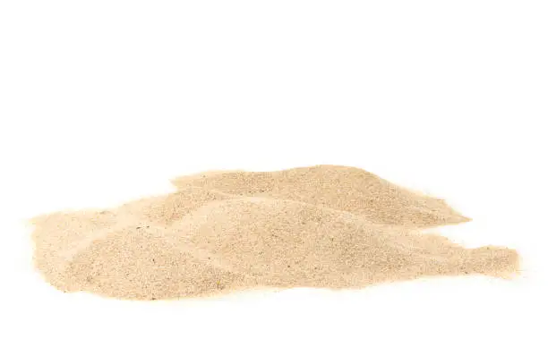 A pile of dry beach sand. Sand dune isolated on white background. Clipping path
