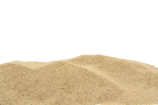 A pile of dry beach sand. Sand dune isolated on white background
