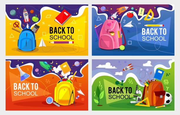 istock Back to school banner set. Colorful back to school templates for invitation, poster, banner, promotion,sale etc. School supplies cartoon illustration. Vector back to school design templates. 1226990275