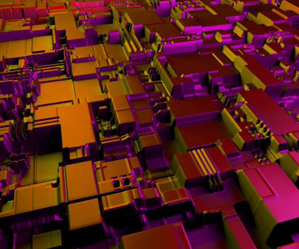 istock abstract structure built by figures with texture of orange and violet colors, 3d render, illustrations 1226991035