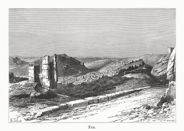 istock Historical view of Fez in Morocco, wood engraving, published in 1891 1226992658