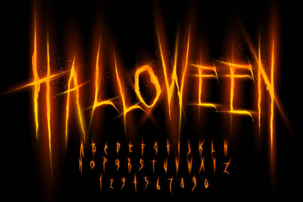 할로윈 글꼴, 문자 및 숫자 - horror monster spooky movie stock illustrations