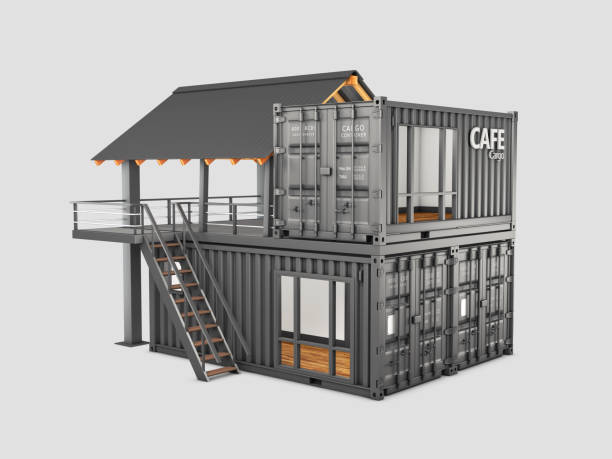 istock 3d rendering of Converted old shipping container into cafe, clipping path included 1226994475